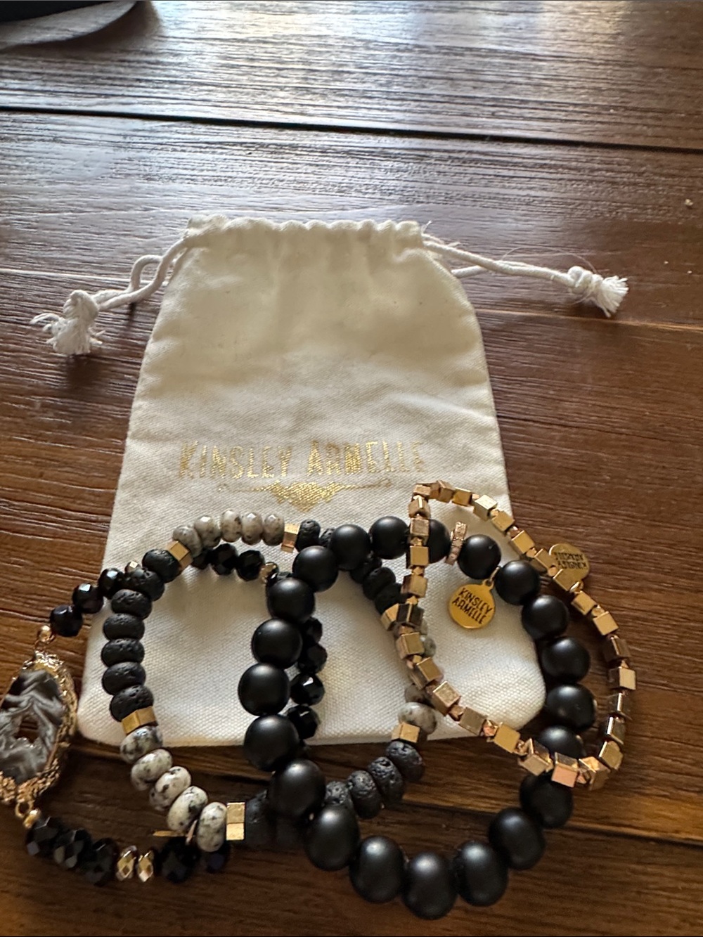 Kinsley Armelle Black and Gold Mixed Bead Bracelet Stack